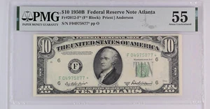 1950B $10 Federal Reserve Star Note Atlanta FR #2012-F* - AU-55 PMG Cert. - Picture 1 of 2