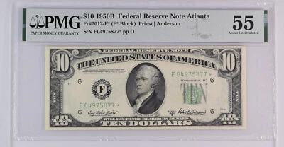 1950B $10 Federal Reserve  Star Note Atlanta FR #2012-F* - AU-55 PMG Cert. - Image 1 of 2