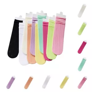 Kids Girl Mid Calf Stretch Mesh Socks Solid Color Breathable Hollow Stockings - Picture 1 of 12