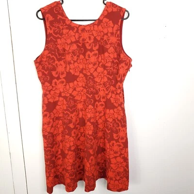 Lands End 连衣裙女式 18W Ponte 夏威夷花卉弹力厚 V 背 — 第 1/4 张图片