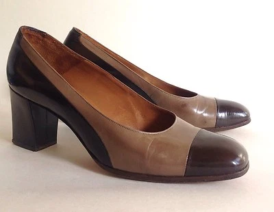 Bally Bellezza Vintage Brown & Taupe All Leather Mid Heel Court Shoe UK 3.5 E - Image 1 of 4