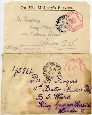 WW1 MIDDLESEX REGIMENT FPO15 CENSORED OHMS to KING GEORGES HOSPITAL - Image 1 of 3