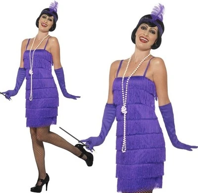 Damas Años 20 Flapper Elegante Vestido Disfraz y Guantes Charleston S-XXL Púrpura Smiffys Foto 1 de 4