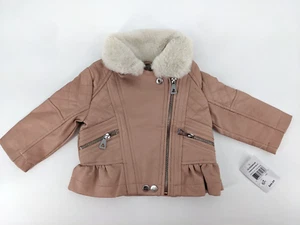 NWT Urban Republic Quilted Faux Leather Ruffle Moto Jacket Rose 12 Months - Picture 1 of 14