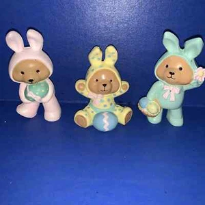 Lot Of 3 Rare Vintage Bear in Easter Bunny Costume Figure Figurines Rabbit Eggs - Picture 1 of 19