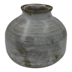 Squat Kunstkeramik Knospenvase Handarbeit signiert ECA 82 braun weiß glasiert 3,5" - Bild 1 von 8