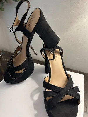 Wild Pair Womens Size 8.5 High  Heel Black Suede Leather Shoes Ankle Straps  - Image 1 of 4
