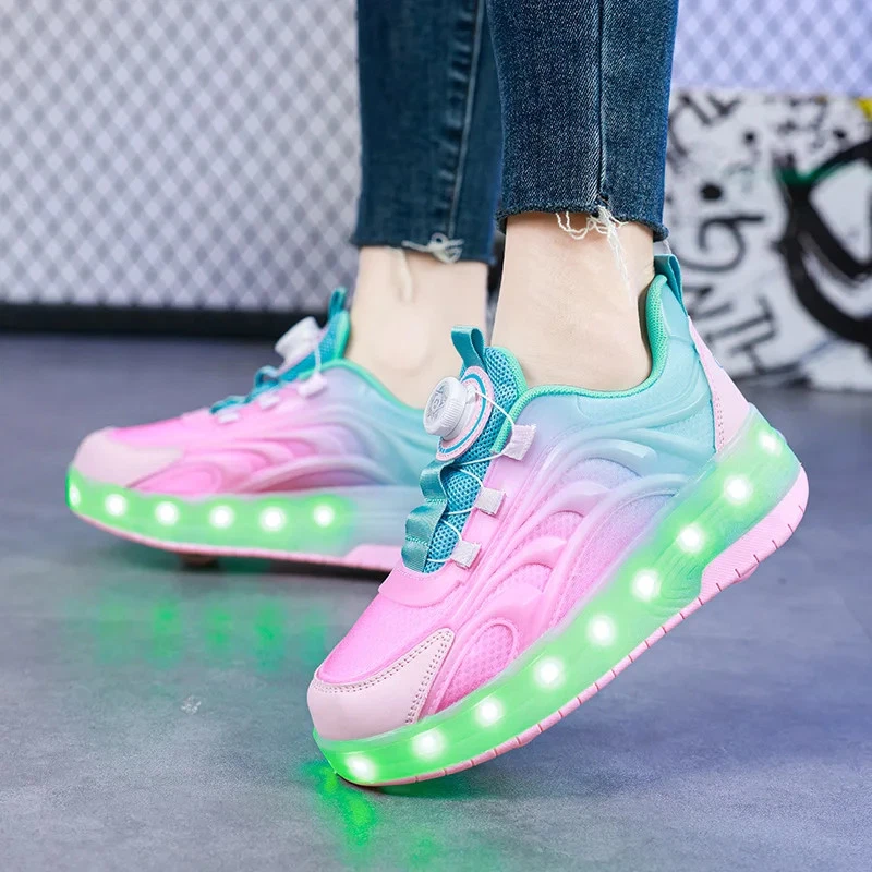 BRANDED Kids Rechargeable Roller Skate Shoes Two Wheels Luminous LED Light Boys Girls