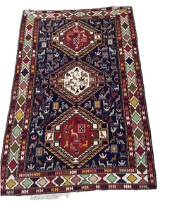 Vintage Handmade Wool Rug Kilim Animal Pattern 82x49” - Picture 1 of 11