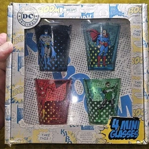 DC Comics 4 mini Glasses Flash Batman Super Man Green Lantern Polka Dots - Picture 1 of 6