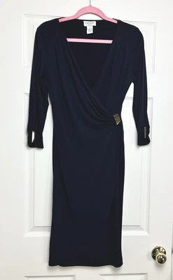 Vestido Carmen Marc Valvo Talla S Cuello Elastizado Imitación Envoltura Tono Dorado Hebilla Ropa de Trabajo Foto 1 de 4