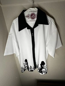 Vintage Jesse James West Coast Choppers Pro Vida Pin Up Girl Button Shirt Men XL - Picture 1 of 4