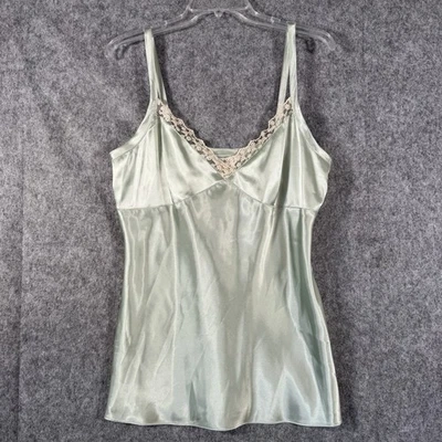 Vtg George Satin Camisole Womens Large Green Lace Coquette Y2K Soft Romantic - Image 1 of 4