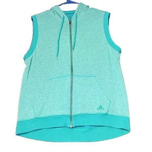 Adidas Hooded Zip Vest Womens Size Medium Blue/Green Athletic Gym Workout Logo - Picture 1 of 17