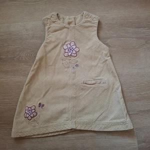 Vintage Kiks Toddler Girl Corduroy Dress 24m Tan Flowers Sleeveless - Picture 1 of 7