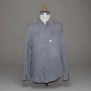 G Star Raw Men's Large Gray Snap Front Western Gray Shirt 3301 Slim Fit - Picture 1 of 10