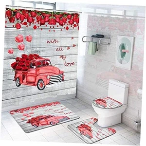 Valentine's Day Shower Curtain Sets with Non-Slip Rug, Toilet Medium Red Pink - Picture 1 of 8