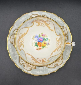 VTG Hammersley Cup & Saucer Set Bone China Light Blue Gray Gold Scroll  England - Picture 1 of 11