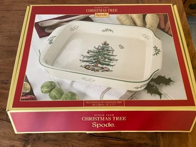 SPODE CHRISTMAS TREE LARGE RECTANGULAR HANDLED DISH 15”x  11” GIFT BOXED NEW - Image 1 of 4
