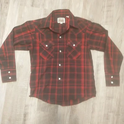 Ely Cattleman Boy's Size S Red Black Long Sleeve Pearl Snap Shirt Western Rodeo - Image 1 of 4