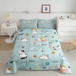 Kawaii Cat Comforter Set Twin Boys Kids Cute Pet Cat Bedding Girls Teens Love... - Picture 1 of 6