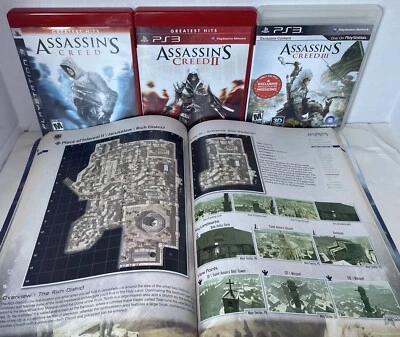 PS3 Game Lot: Assassins Creed 1, 2, 3 CIB Trilogy Plus Prima Guide BUNDLE Tested - Image 1 of 4