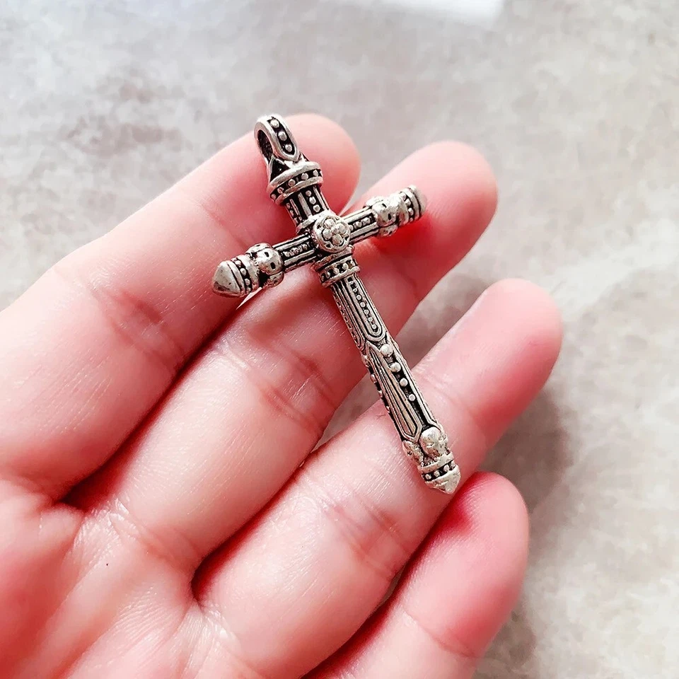 Colgante Cruz Plata de Ley 925 Antiguo Vintage Circonita cúbica Piedras Preciosas Negras Regalo Foto 1 de 4