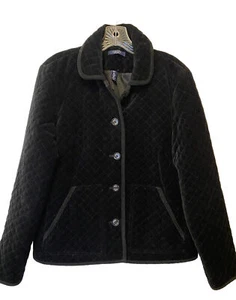 Ralph Lauren Chaps gesteppte schwarze Samtjacke Gr. M Knopf Front Taschen KLASSISCH - Bild 1 von 5