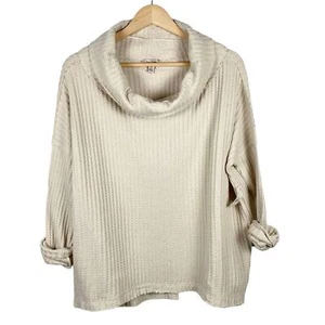 Free People Top Women's XS Beige Juicy Long Sleeve Cowl Neck Waffle Knit - Picture 1 of 10