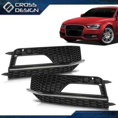 Par de rejillas antiniebla negras y cromadas aptas para Audi A4 Quattro S4 S-Line 13-16 Foto 1 de 4