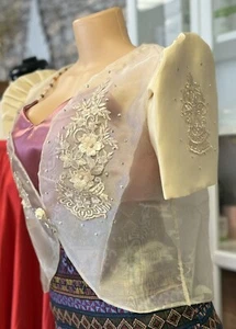Filippiniana Bolero Ricamato/Ricamo Patch Filippina Etnica GRANDE/L Beige - Foto 1 di 6