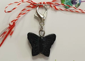 Martisor, Charm, Anhänger aus Edelsteine Obsidian Schmetterling, handmade - Bild 1 von 4