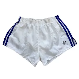 Pantalones cortos vintage adidas talla 7 L BW 36-57 cm años 80 brillantes nylon Sprinter pantalones blancos SH2 - Imagen 1 de 7