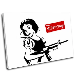 Banksy Destroy Disney Lona Arte Impresión Pared Imagen enmarcada CALIDAD PREMIUM Taa - Imagen 1 de 24