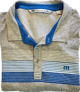 Travis Mathew Golf Polo Shirt XXL 2XL Gray Blue Stripes Modal Polyester SOFT! - Picture 1 of 9