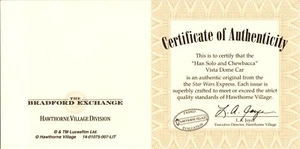 Han Solo Chewbacca Car Bradford Exchange COA Cert of Authenticity CARD ONLY - Bild 1 von 2
