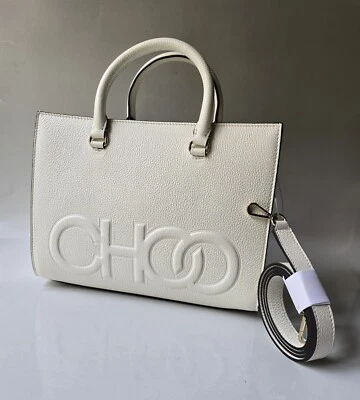 Jimmy Choo Book Tote White Milk Leather Double Handle Crossbody Bag Logo Medium - Image 1 of 4