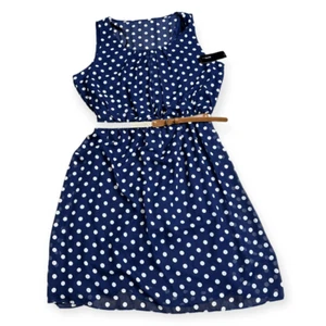 Alyx Women's Blue & White Polka Print Sleeveless Belted Mini Dress Size 14 NWT - Picture 1 of 7