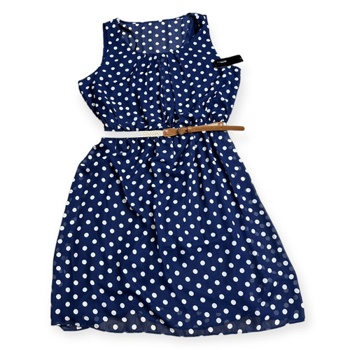 Mini abito senza maniche Alyx donna blu e bianco stampa a pois cintura taglia 14 nuovo con etichette