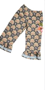 Girls Matilda Jane Field Trip Thelma Big Ruffles Pants Sz 12 Floral Brown School - Picture 1 of 8