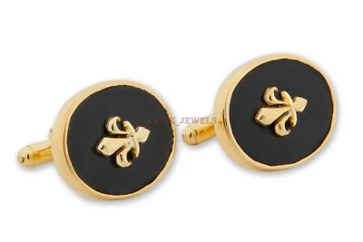 Gemelo De Ónix Negro Natural Con Baño De Oro En Plata De Ley 925 #2403 - Imagen 1 de 4