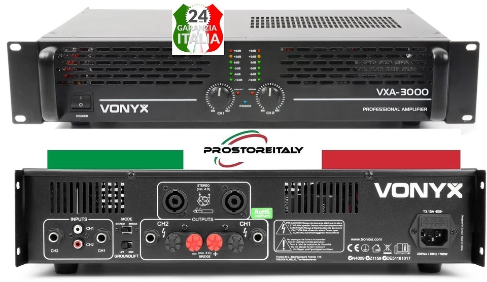 AMPLIFICATORE AUDIO PROFESSIONALE PA VXA-3000 2X 1500W  4-8 ohm Ponticellabile!! - Immagine 1 di 4