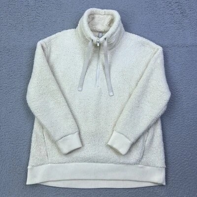 Athleta Talus Sherpa 半拉链女式 L 象牙色模糊套衫模拟颈部抽绳 — 第 1/4 张图片