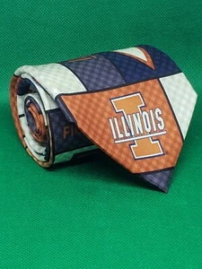 University of Illinois Seidenkrawatte 58" × 3 3/4" orange marineblau grau kariert - Bild 1 von 3