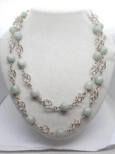 Collana in GIADA naturale e ARGENTO 925 - Girocollo Pietra Dura Verde - Foto 1 di 6