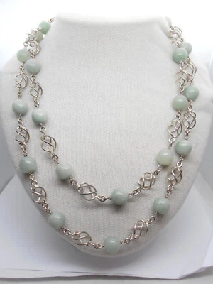 Collana in GIADA naturale e ARGENTO 925 - Girocollo Pietra Dura Verde - Immagine 1 di 4