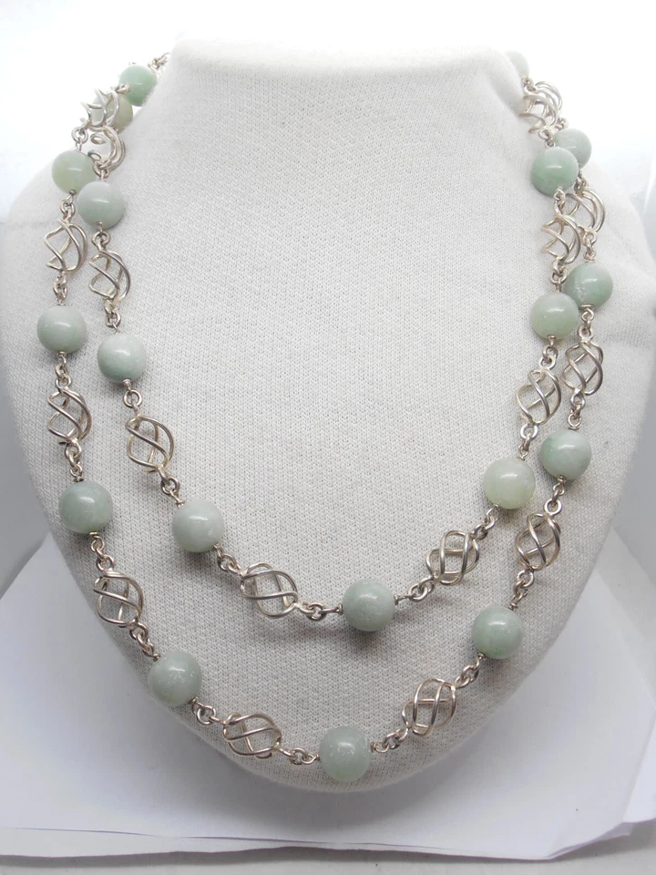 Collana in GIADA naturale e ARGENTO 925 - Girocollo Pietra Dura Verde - Immagine 1 di 4