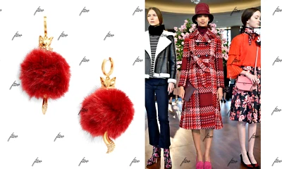 KATE SPADE EARRINGS SO FOXY FUR FOX LINEAR HOUSE CAT HOOPS INTO THE WOODS HUGGIE - Image 1 of 4