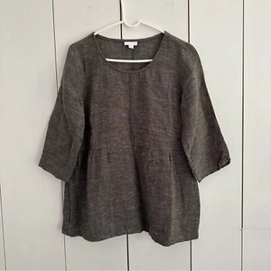 J. Jill Oversize Schößchen Top S neutral Leinen 3/4 Arm Lagenlook minimalistisch - Bild 1 von 8