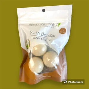 NIB Spa Naturals Luxury Bath Bombs 3  Count Per Bag Vanilla & Coconut Fizzies - Picture 1 of 6